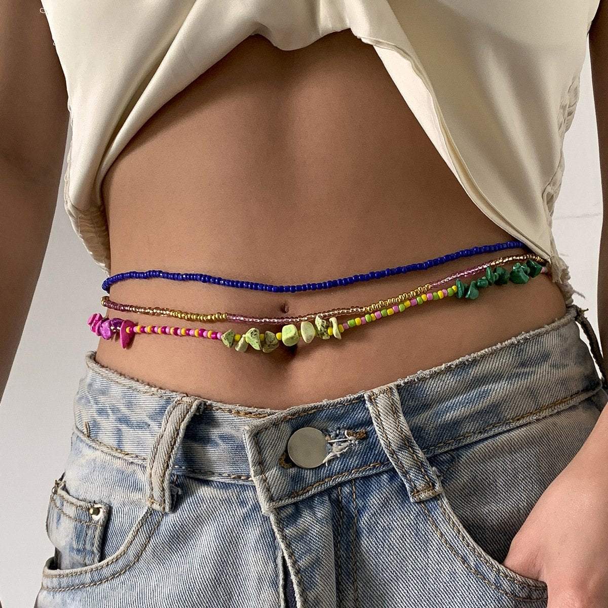 Bohemian colour Waist Chain Irregular Gravel Beaded Body Chain