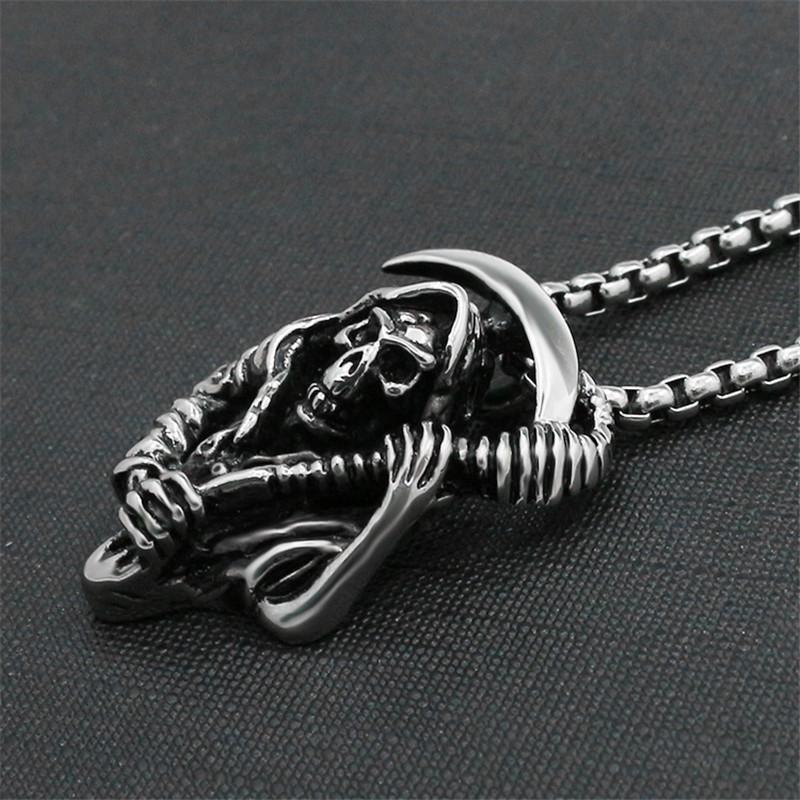 Death Scythe Skull Men Stainless Steel Neckalce